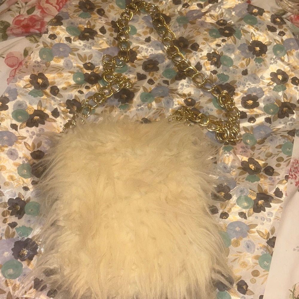 Faux Fur Crossbody Bag with Gold Chain